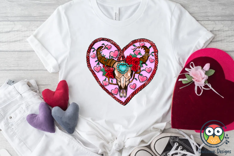 Buffalo Skull Heart Valentine PNG Design