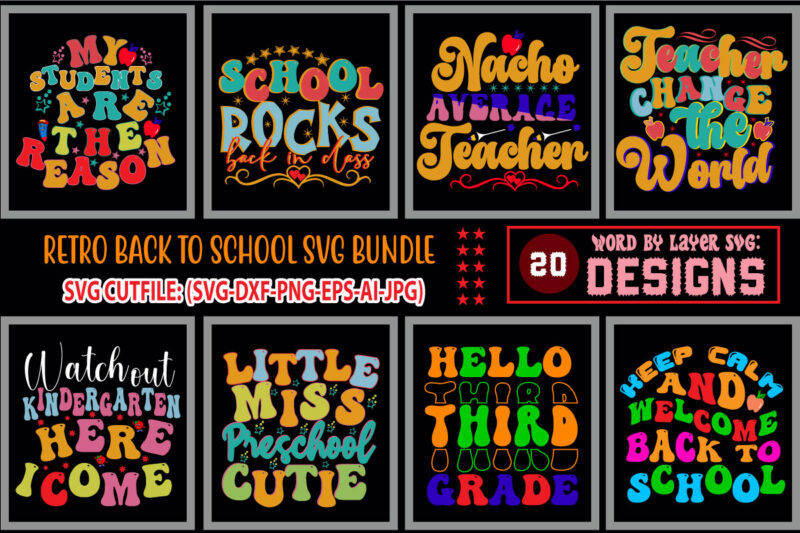 Retro Back To School SVG Bundle,School Grades Bundle Svg for Girls,1st Day of School Svg Gift, Retro School Png, Groovy Back to School Svg, Cricut Cameo Silhouette Files, Back to