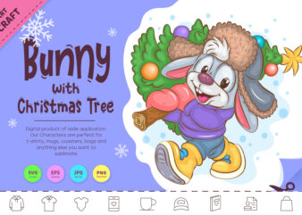 Bunny with Christmas Tree. Clipart
