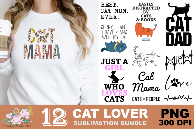 Cat Mama Cat Dad Meow PNG Sublimation Design