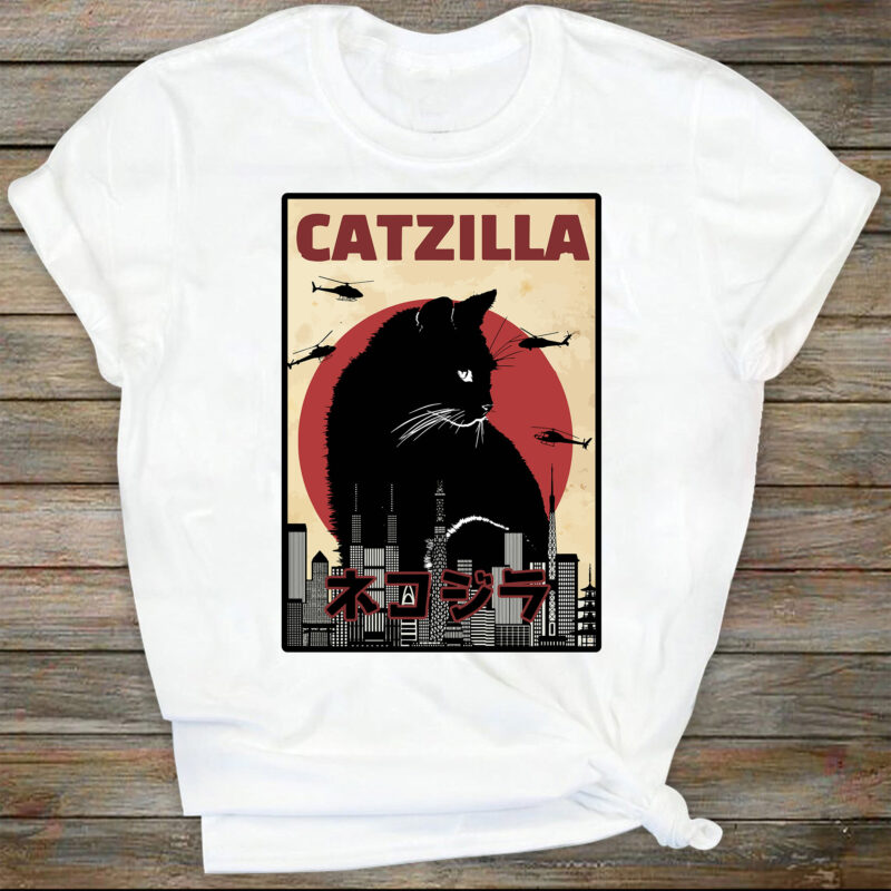 Catzilla King Of Pawster Godzilla Paws Cat Kitten Pet Lover Meme Gift Funny Vintage Style Unisex Gamer Cult Movie Music Tee