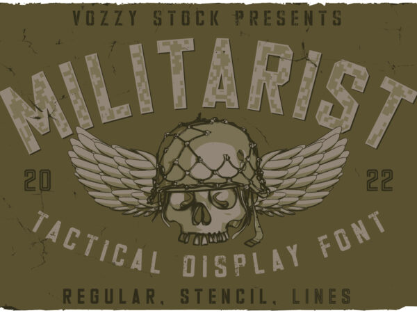 Militarist 10 t-shirt designs and font