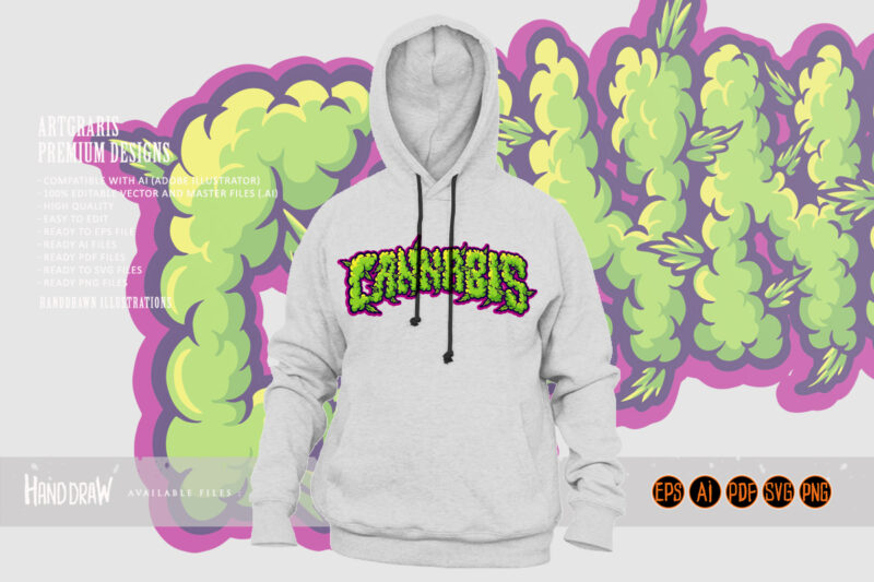 Cannabis lettering word smoke effect svg