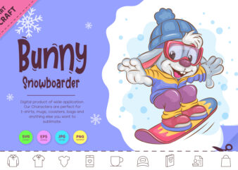 Cartoon Bunny Snowboarder. Clipart t shirt vector file