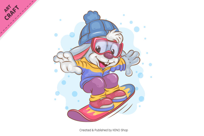 Cartoon Bunny Snowboarder. Clipart