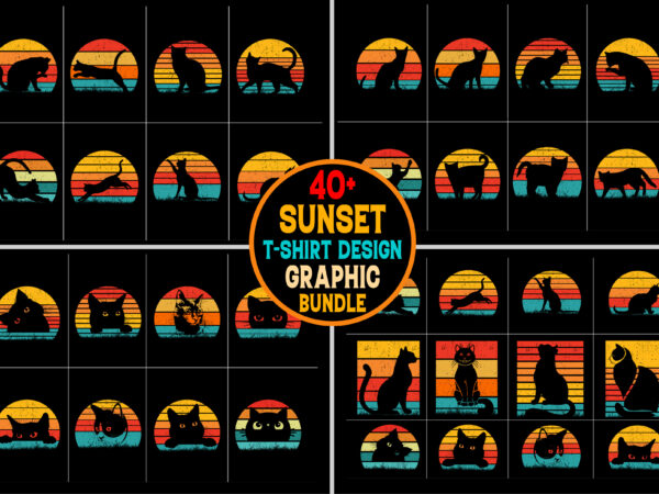 Cat retro vintage sunset t-shirt graphic bundle