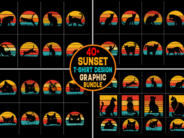 Cat retro vintage sunset t-shirt graphic bundle Cat retro vintage sunset t-shirt graphic bundle