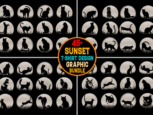 Cat sunset t-shirt graphic bundle