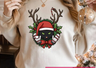 Christmas Black Cat Classic PNG Tshirt Design DTB