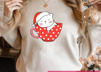 Christmas Cat Closeup Cute Cat In A Mug Essential PNG Tshirt Design DTB