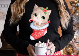 Christmas Cat Sock Closeup Essential PNG Tshirt Design DTB
