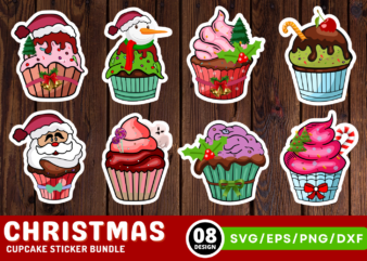 Christmas Cupcake Sticker SVG Bundle t shirt vector file