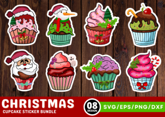 Christmas Cupcake Sticker SVG Bundle