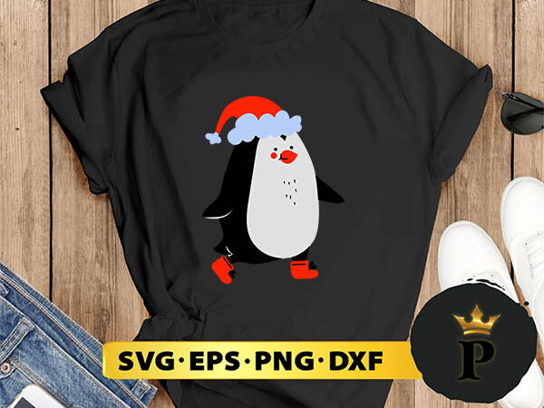 Christmas penguin with santa hat svg, merry christmas svg, xmas svg digital download t shirt vector file