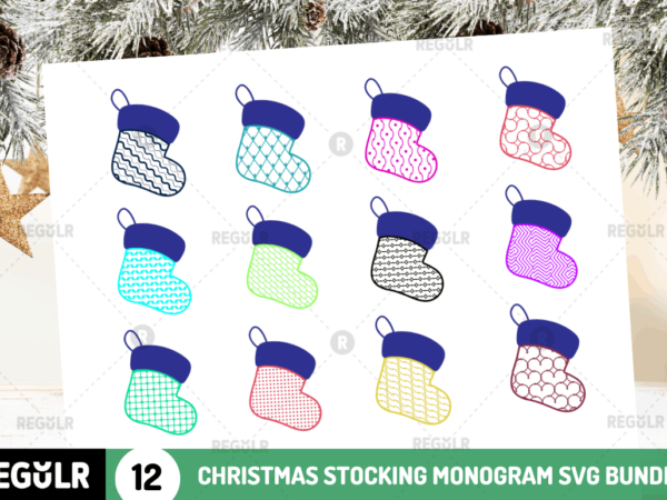 Christmas stocking monogram svg bundle t shirt vector file