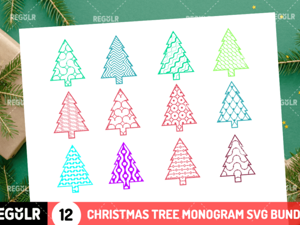 Christmas tree monogram svg bundle t shirt vector file