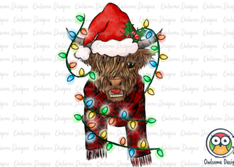 Cow Highland Christmas PNG Sublimation t shirt vector file