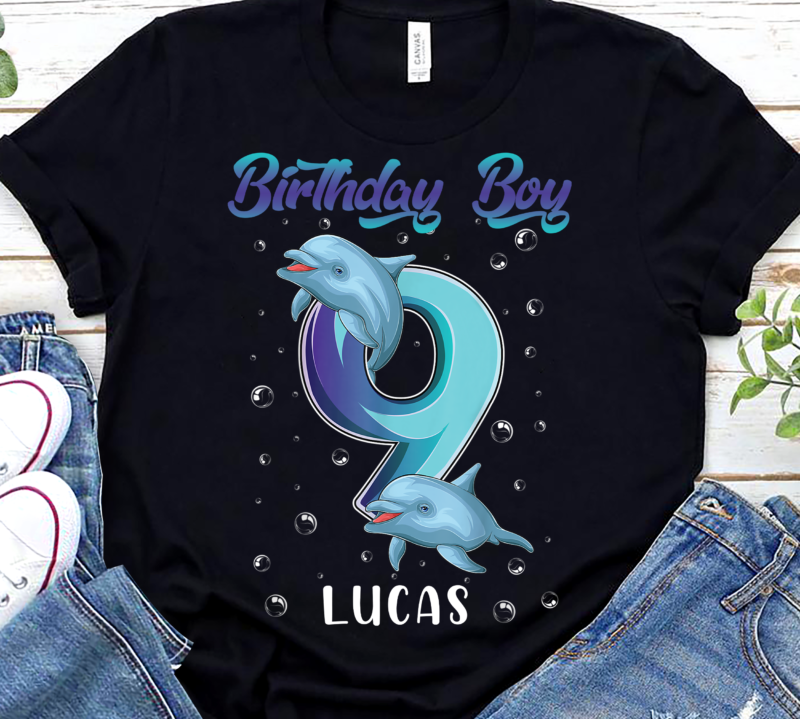 Custom Birthday Girl Years Old Dolphin T-Shirt, Birthday Dolphin, Birthday Gift, Birthday Boy, Birthday Party PNG File TC