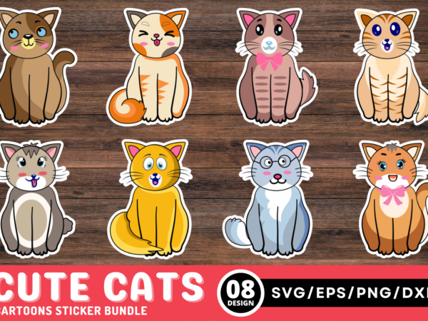 Cute cats cartoons stickers bundle t shirt vector file