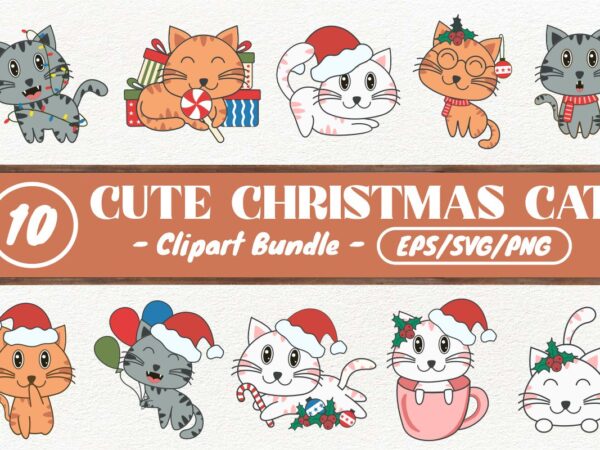 Cute christmas cat clipart bundle, christmas baby animal vector
