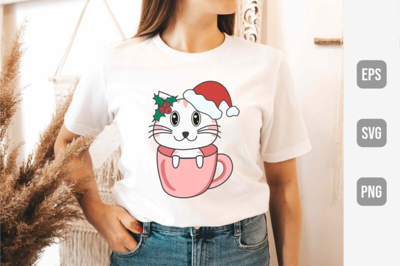 Cute Christmas Cat Clipart Bundle, Christmas Baby Animal Vector