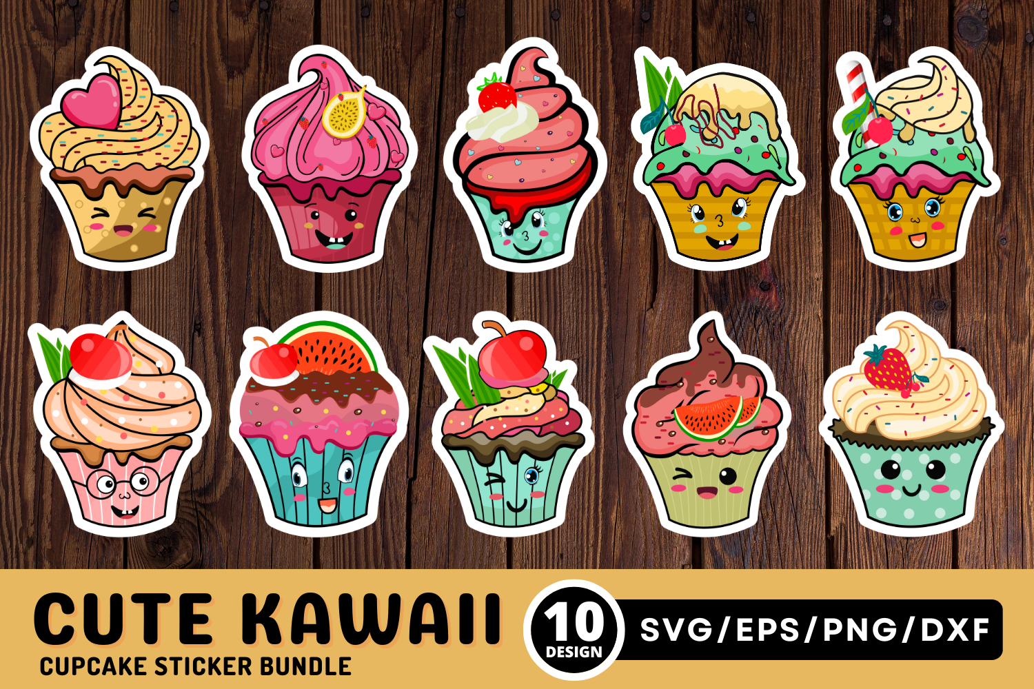 Cute Kawaii Cupcakes SVG Bundle - Buy t-shirt designs