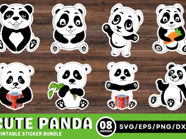Cute panda printable sticker bundle t shirt vector file