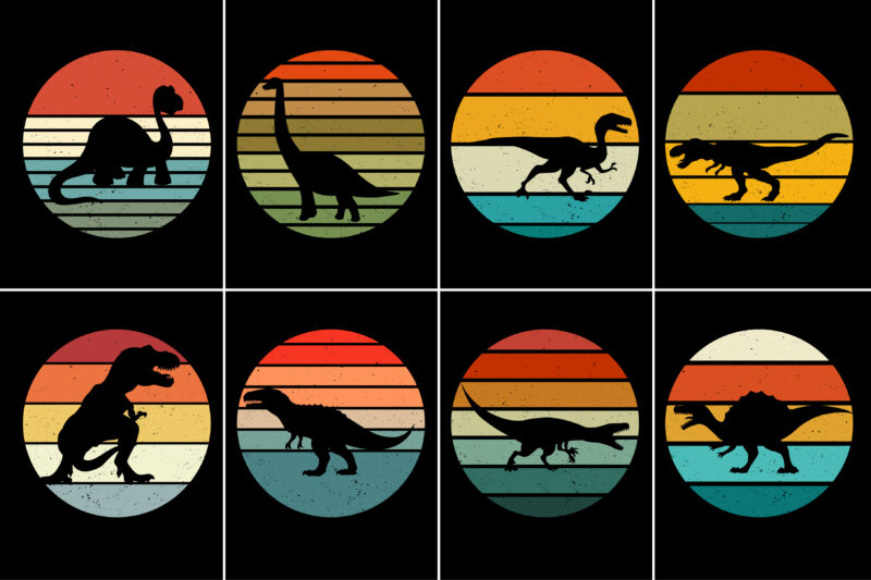 Dinosaur Retro Vintage Sunset T-Shirt Graphic Bundle