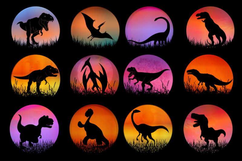 Dinosaur Sunset T-Shirt Graphic Vector Bundle