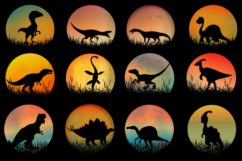 Dinosaur Sunset T-Shirt Graphic Vector Bundle