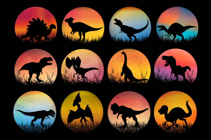 Dinosaur Sunset Colorful T-Shirt Graphic Bundle