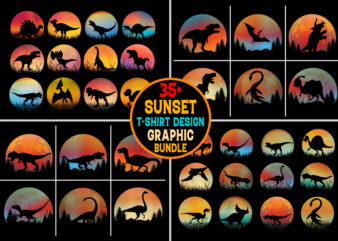 Dinosaur Sunset Colorful T-Shirt Graphic Bundle