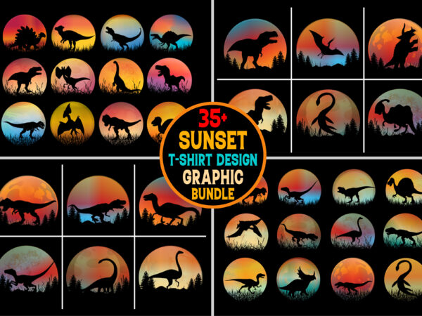 Dinosaur sunset colorful t-shirt graphic bundle