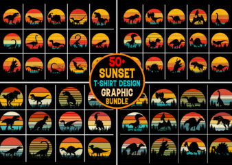 Dinosaur Sunset Retro Vintage T-Shirt Graphic Bundle