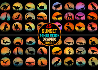 Dinosaur Sunset T-Shirt Graphic Vector Bundle