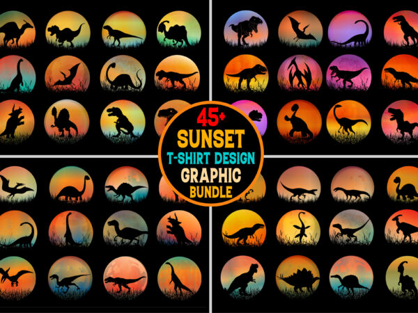 Dinosaur sunset t-shirt graphic vector bundle