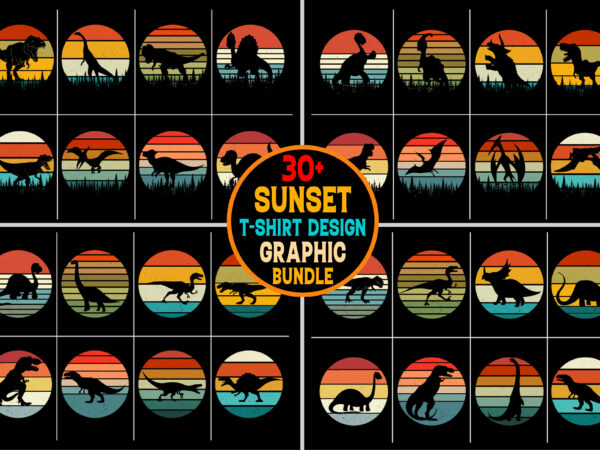 Dinosaur retro vintage sunset t-shirt graphic bundle