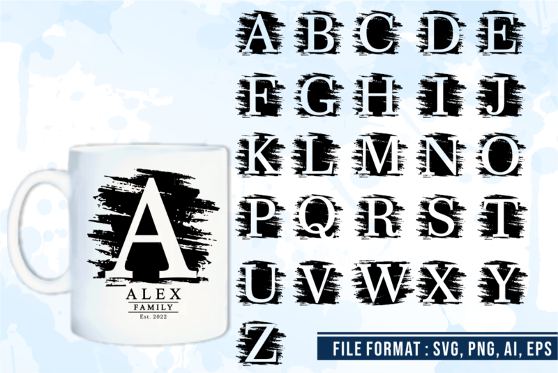 Distressed Alphabet Monogram Letters A-Z, Distressed Font For T shirt Designs Graphic Vector