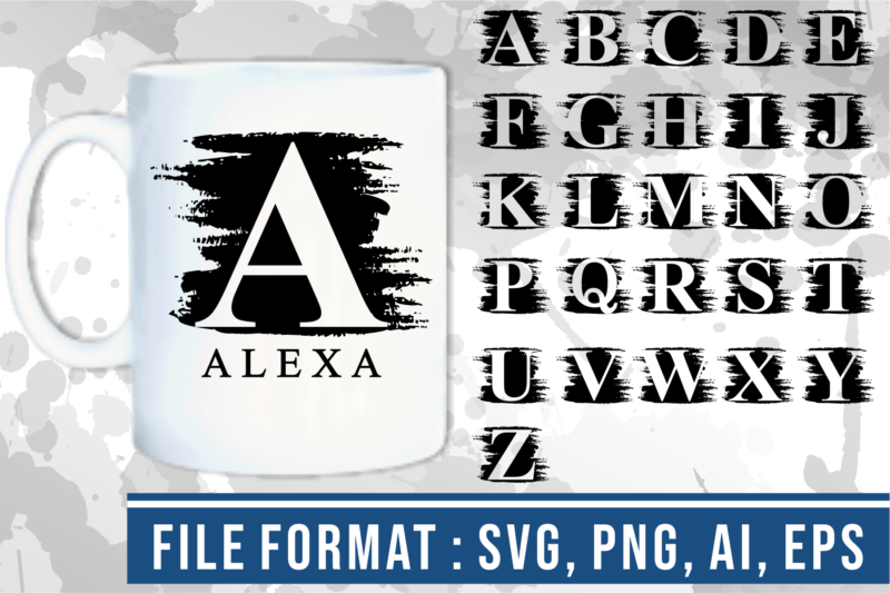 Distresssed Alphabet Monogram Letters A-Z, Inital T shirt Designs Graphic Vector