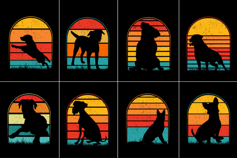 Dog Retro Vintage Sunset T-Shirt Graphic