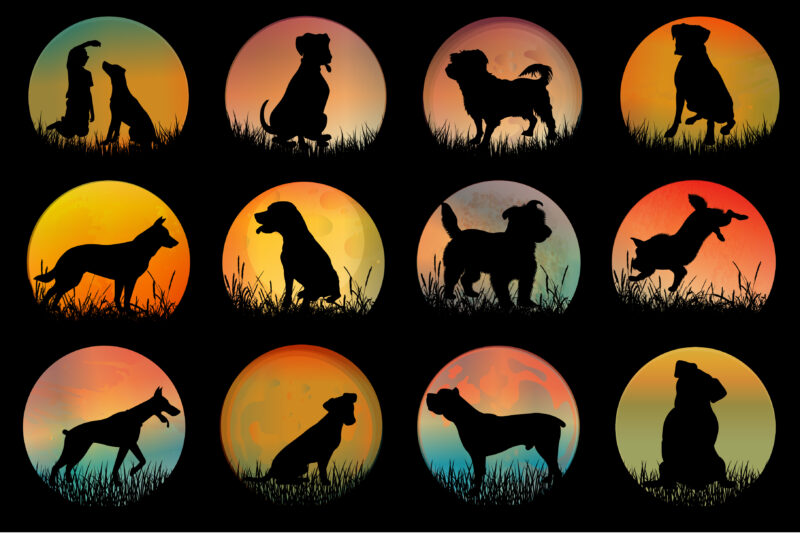 Dog Sunset Colorful T-Shirt Graphic Bundle