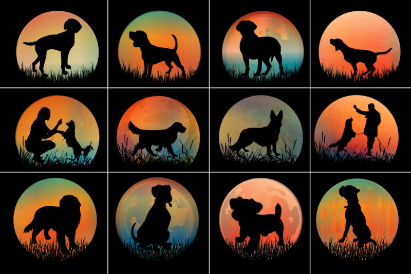 Dog Sunset Colorful T-Shirt Graphic Bundle