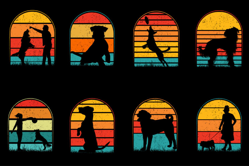 Dog Retro Vintage Sunset T-Shirt Graphic