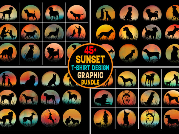 Dog sunset colorful t-shirt graphic bundle