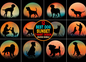 Dog Sunset T-Shirt Design Graphic Bundle