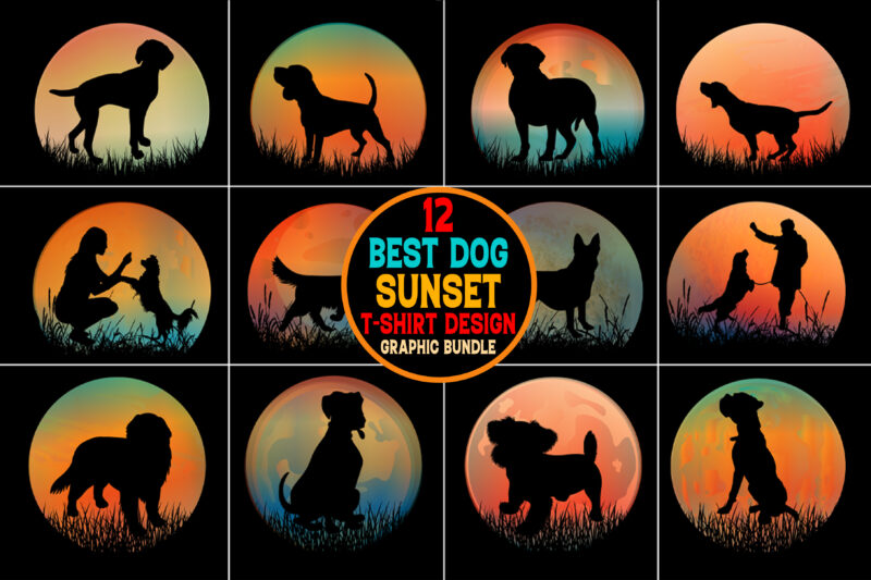 Dog Sunset T-Shirt Design Graphic Bundle