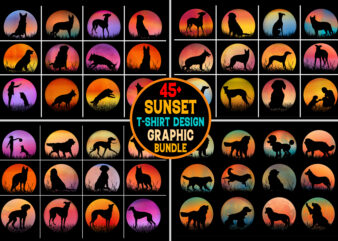 Dog Sunset T-Shirt Graphic Vector Bundle