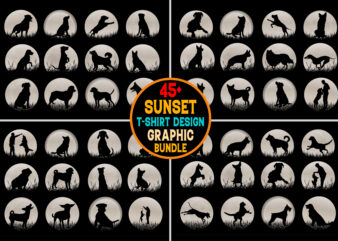 Dog Sunset T-Shirt Graphic Vector Bundle