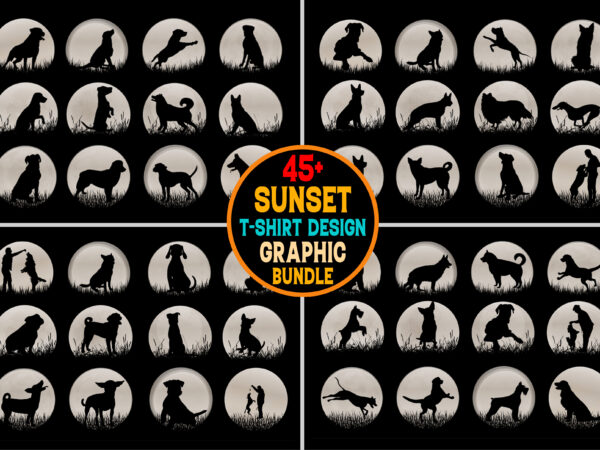 Dog sunset t-shirt graphic vector bundle