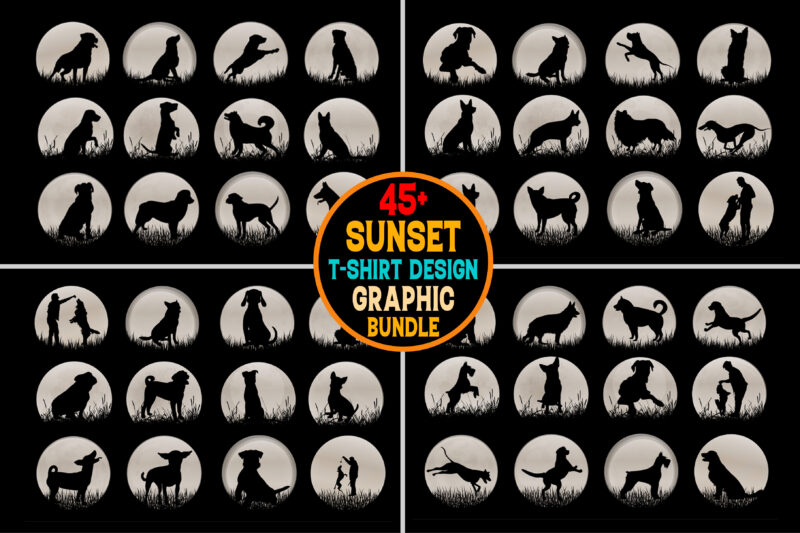 Dog Sunset T-Shirt Graphic Vector Bundle
